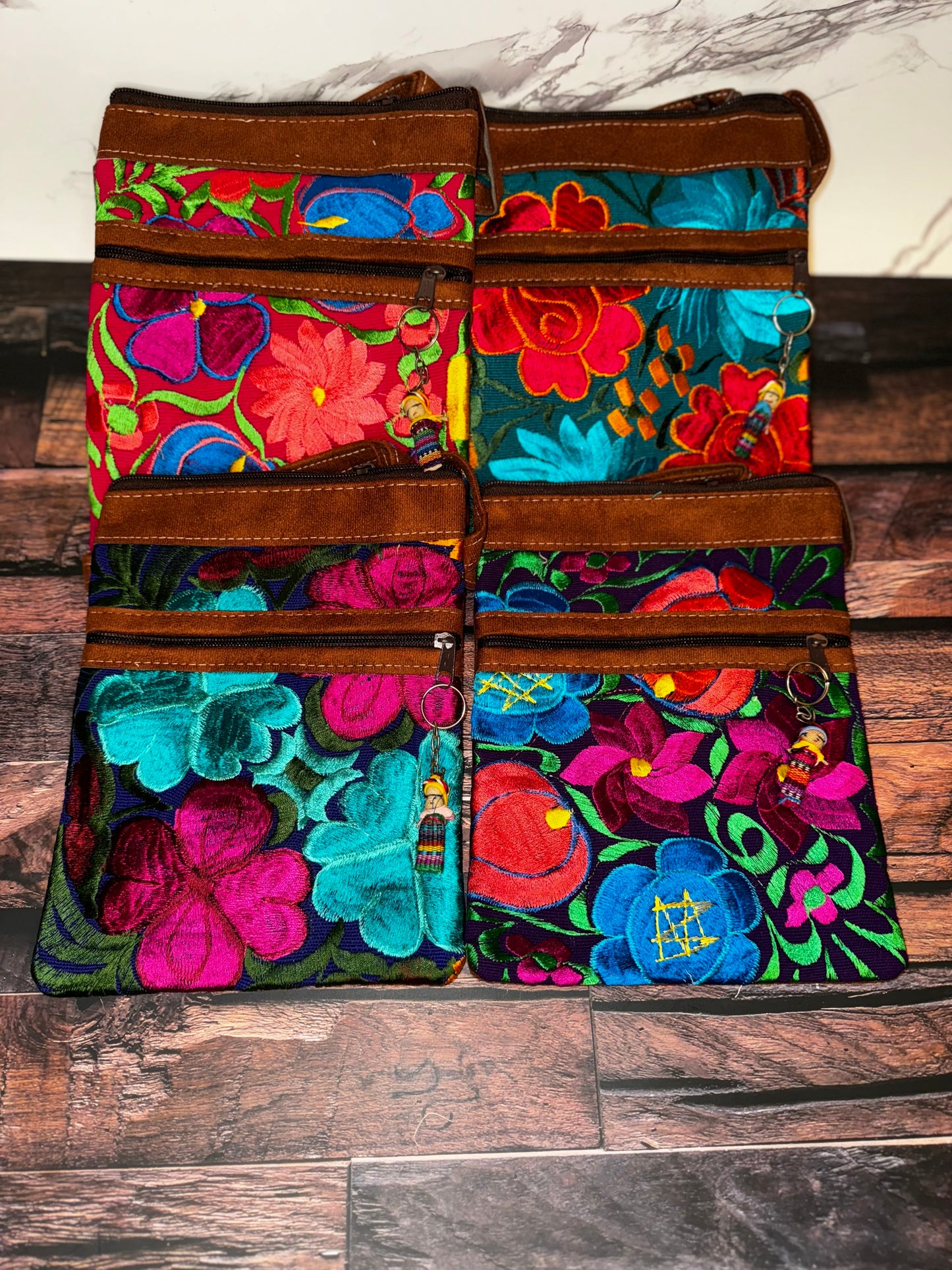Embroidered Floral Crossbody Passport Bag