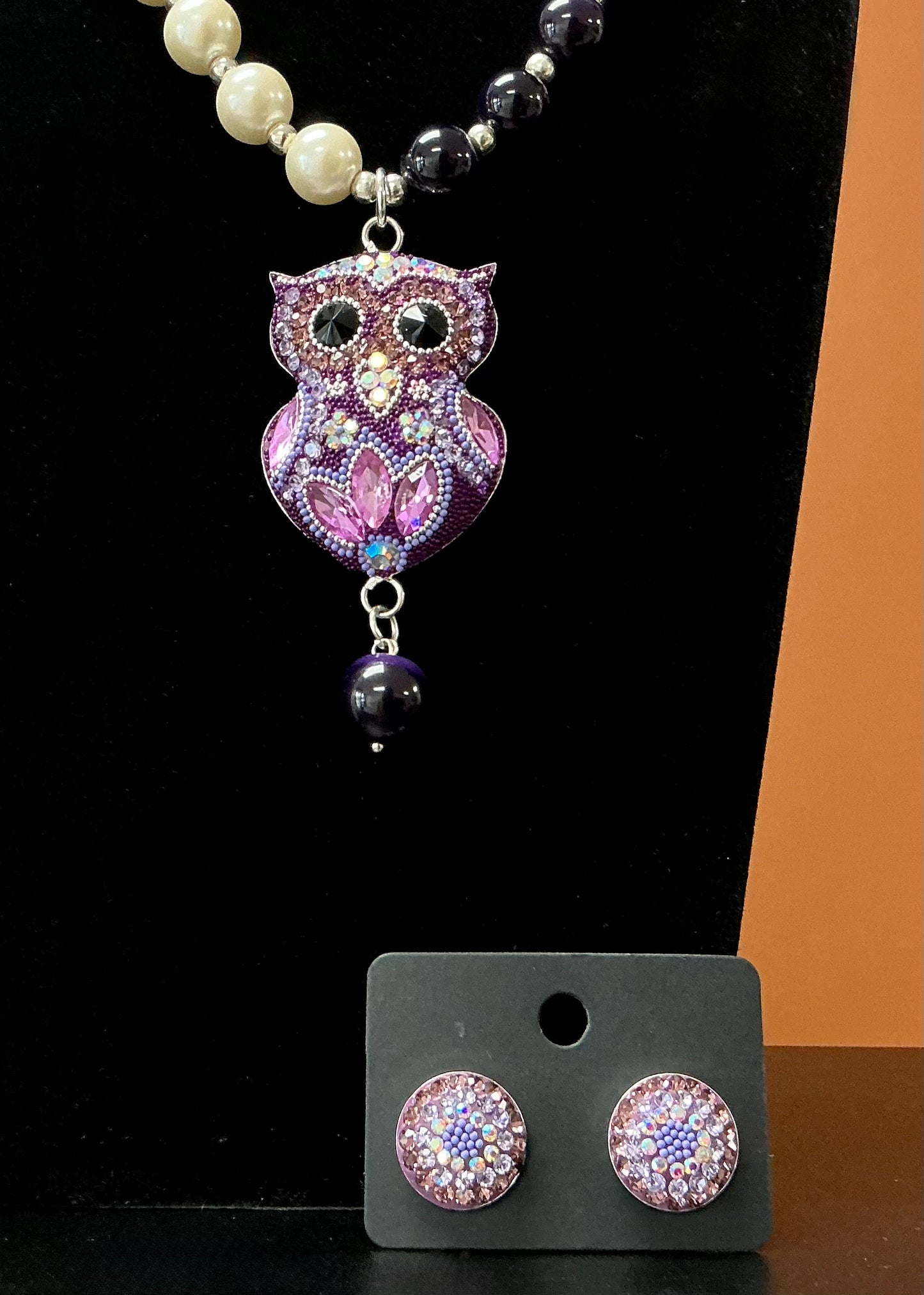 Owl Necklace & Earrings Set - Half & Half
