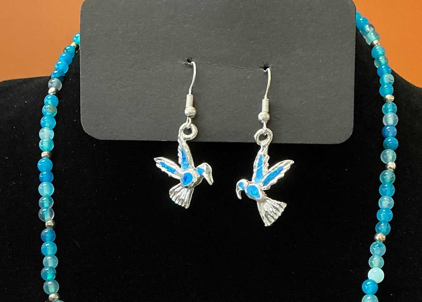 Hummingbird Statement Necklace & Earrings - Blue