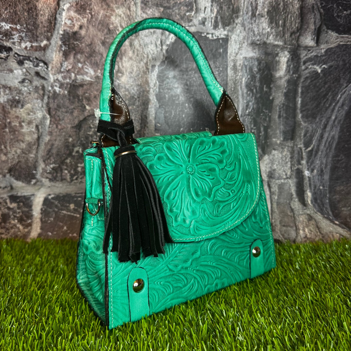 Regina Leather Handbag, Turquoise