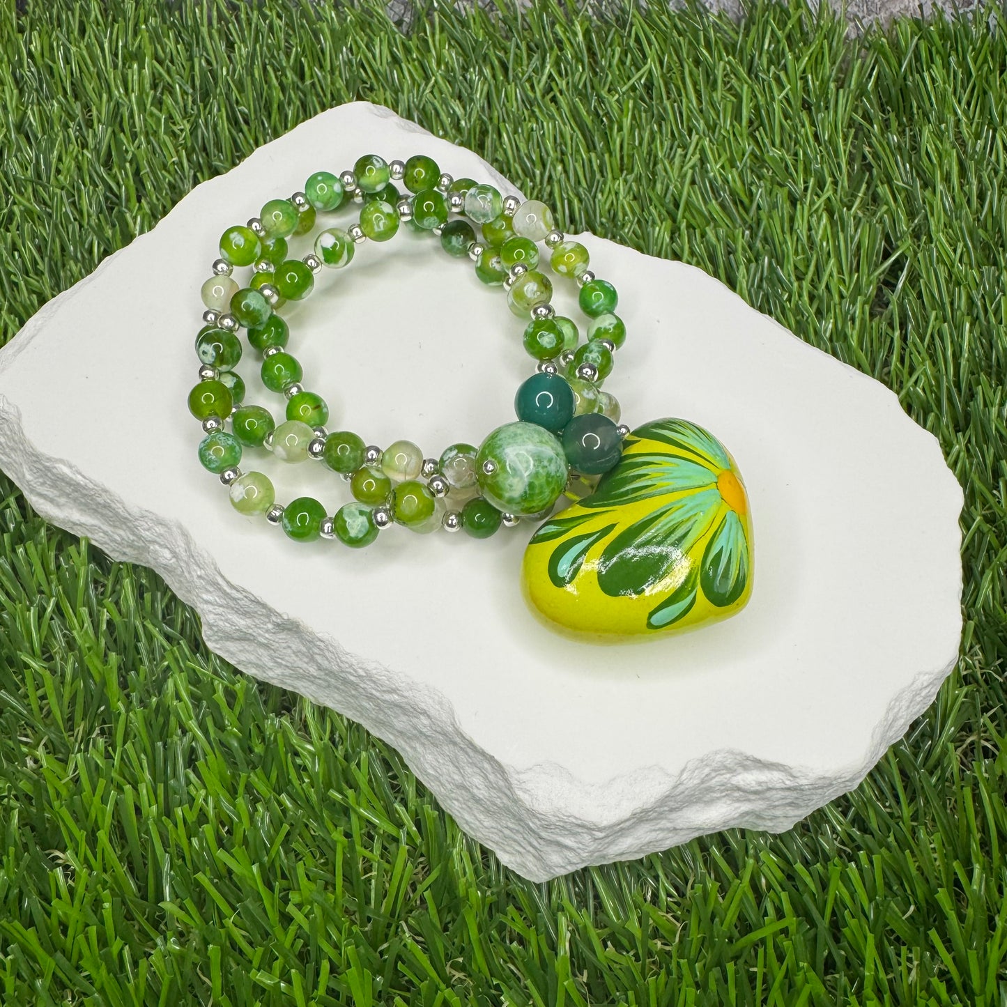 Flor Corazon Pintado Peridot Bracelet