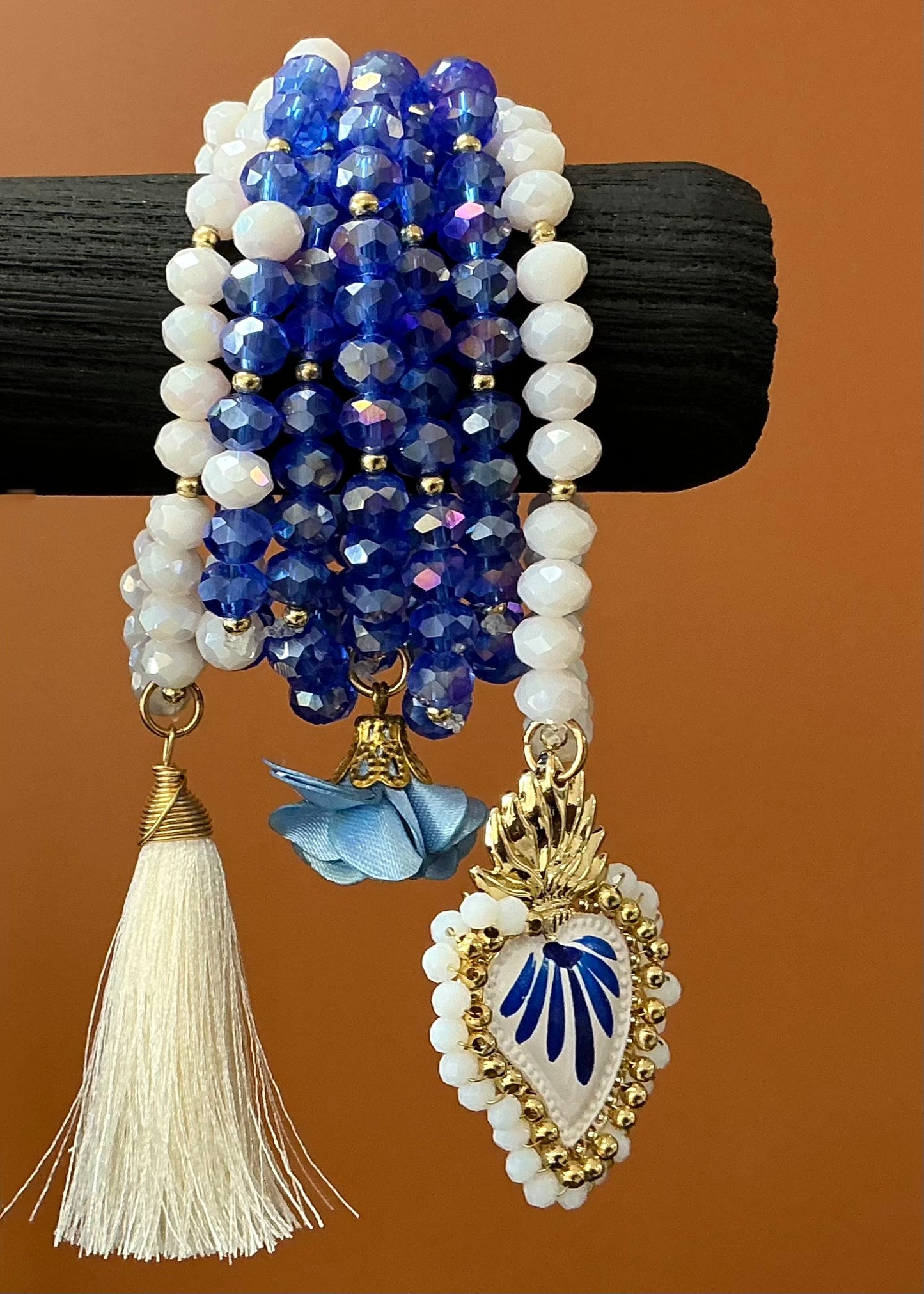 Blue & White Semanario with Hand-Painted Milagro Heart