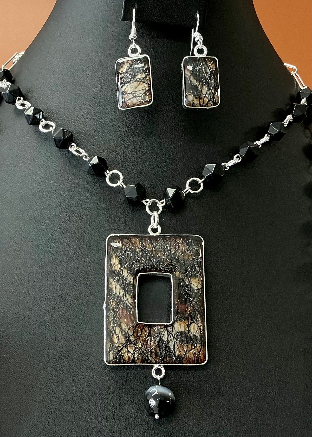 Black Rectangle Necklace & Earrings
