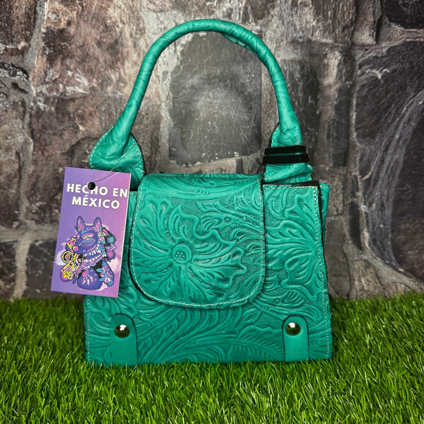 Regina Leather Handbag, Turquoise