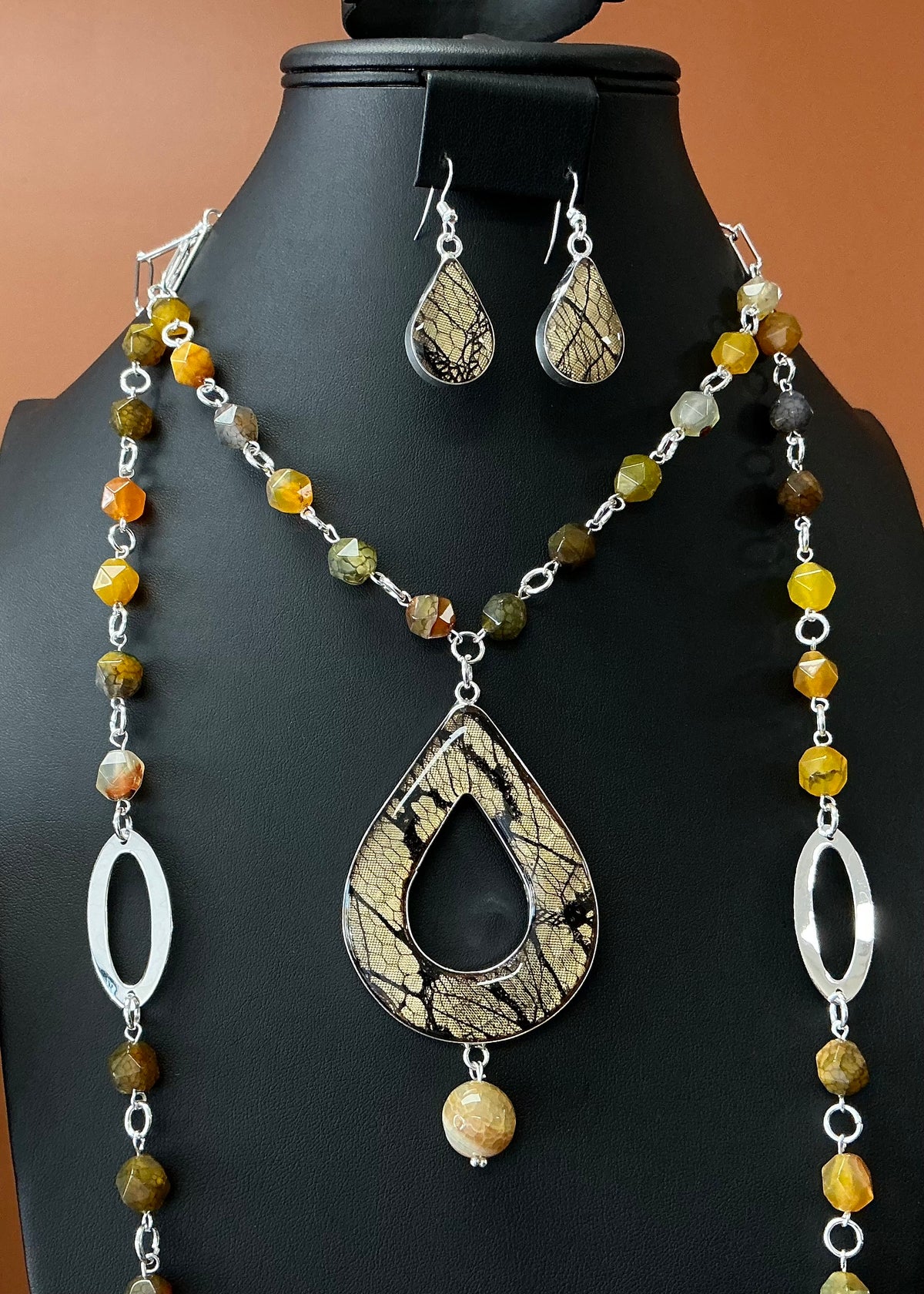Golden Citrine Teardrop Necklace & Earrings