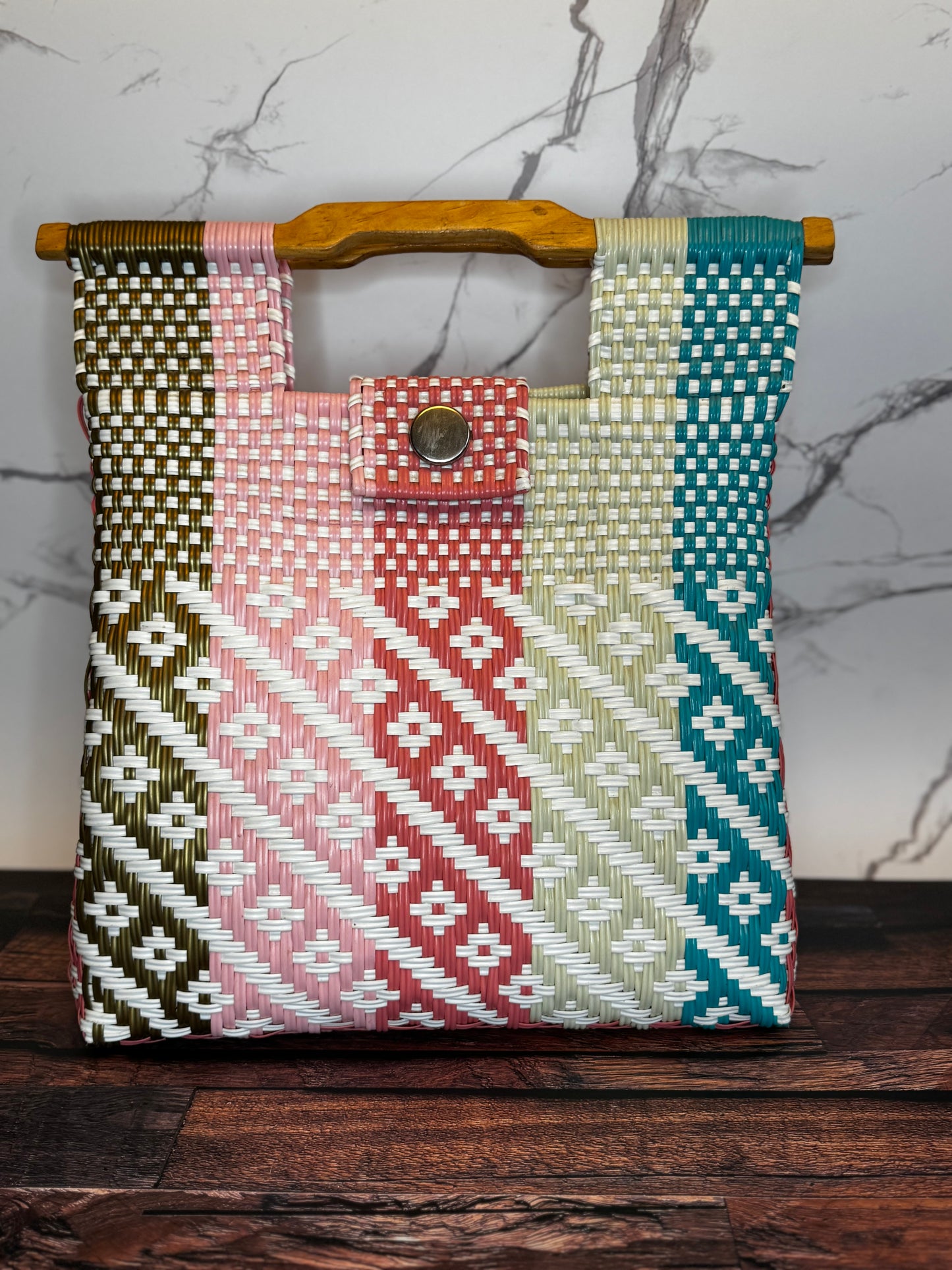 Large Handwoven Plastic Tote Bag