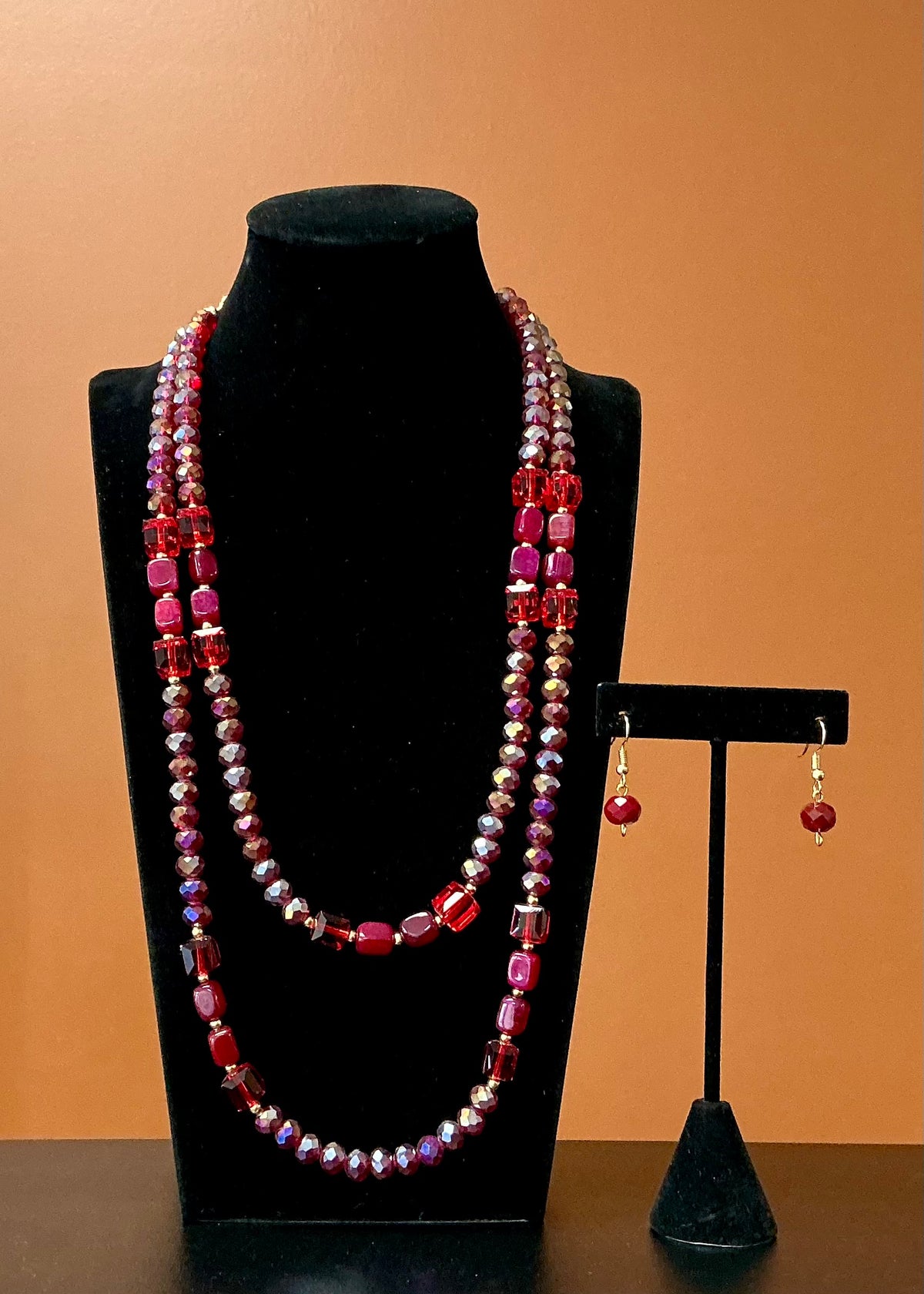 Layered Red Necklace & Earrings