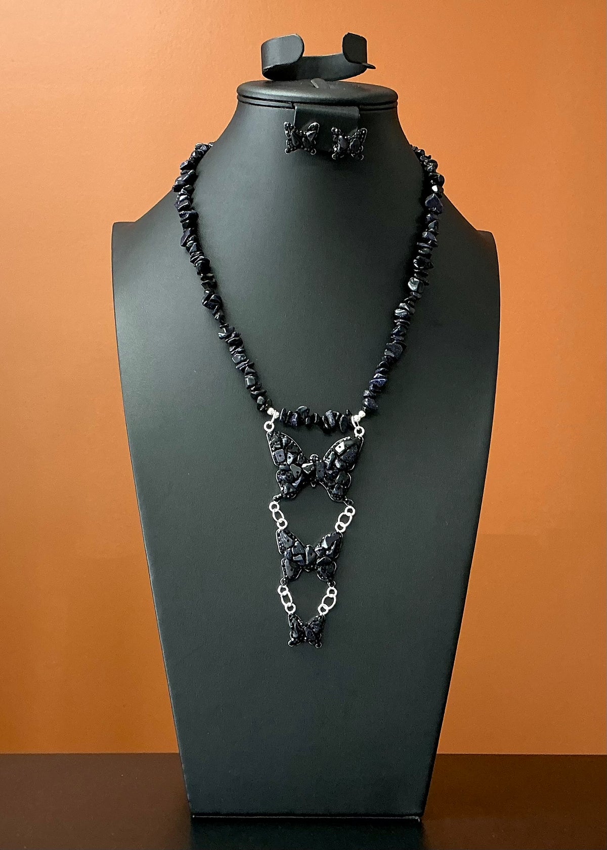 Midnight Blue Aventurine Butterfly Necklace & Earrings