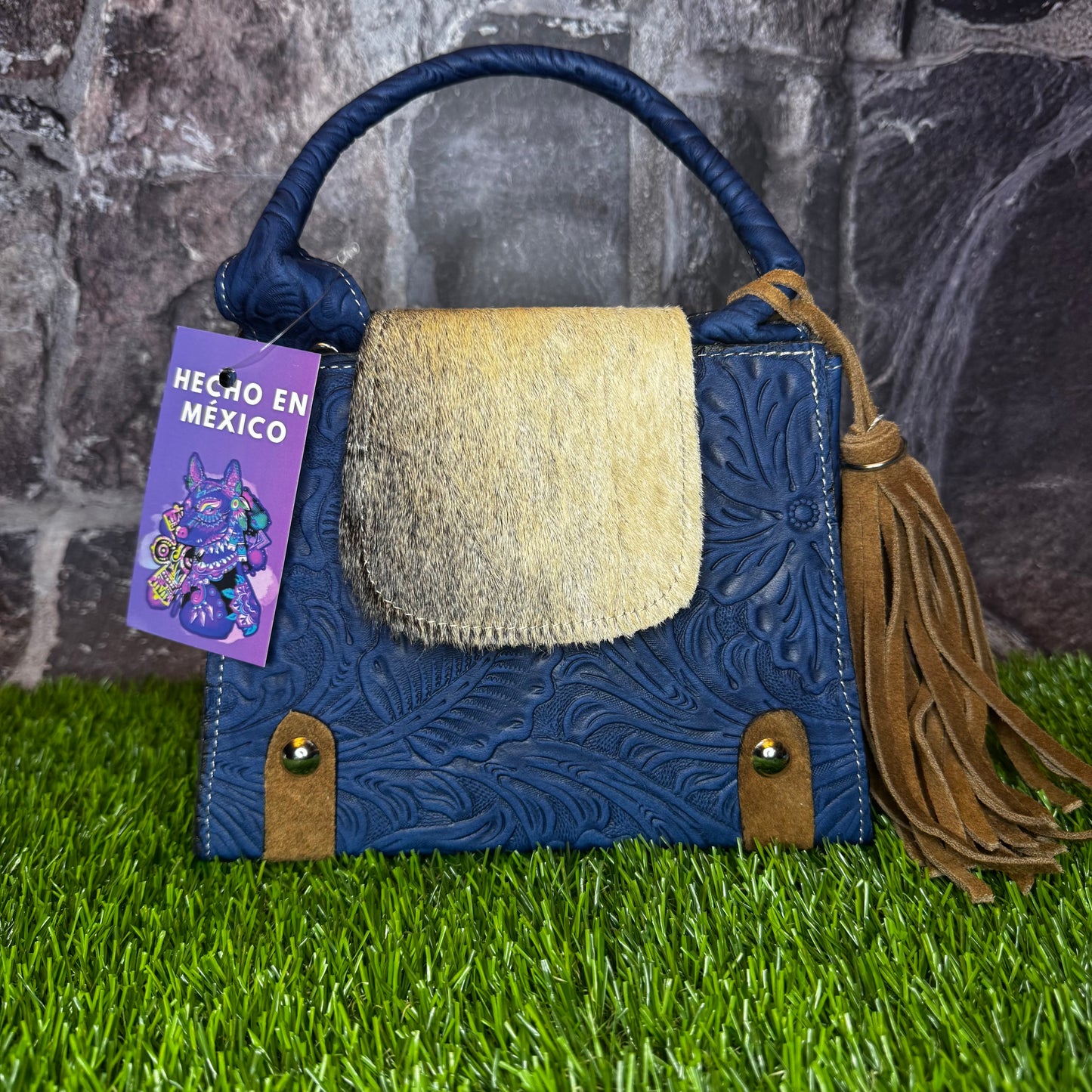 Regina Leather Handbag, Navy Cowhide