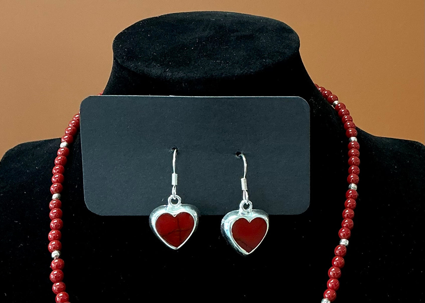 Heart Necklace & Earrings - Ruby Red