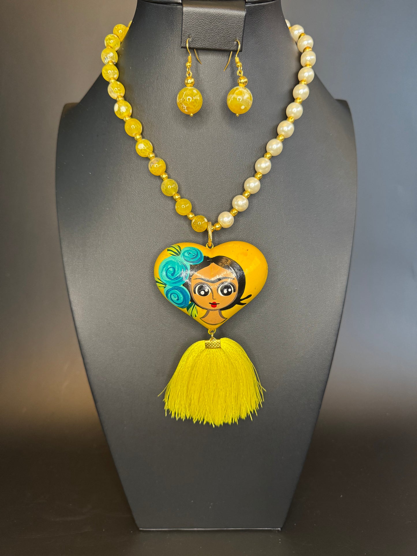 Frida Corazon Citrine/Pearl Necklace & Earrings
