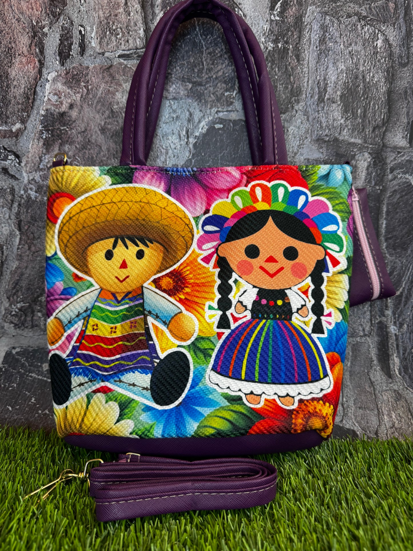 Artesanal Yute Handbag, Lele y Panchito Purple