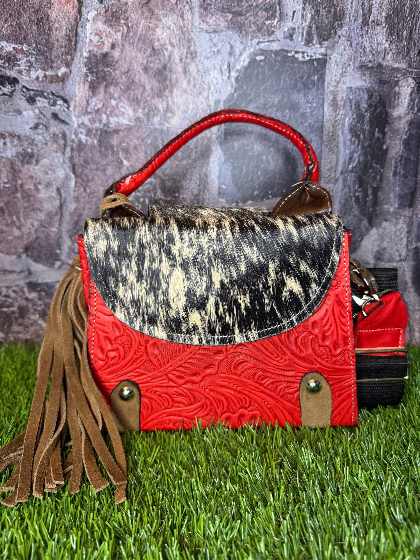 Regina Leather Handbag, Red Cowhide