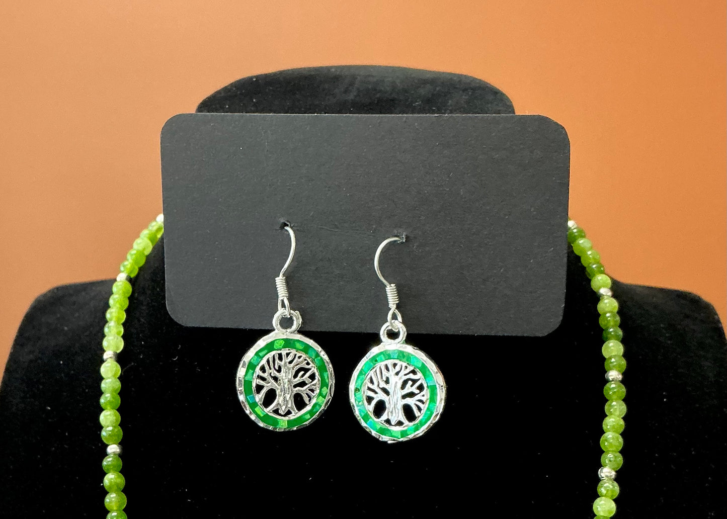 Tree of Life Necklace & Earrings - Light Green