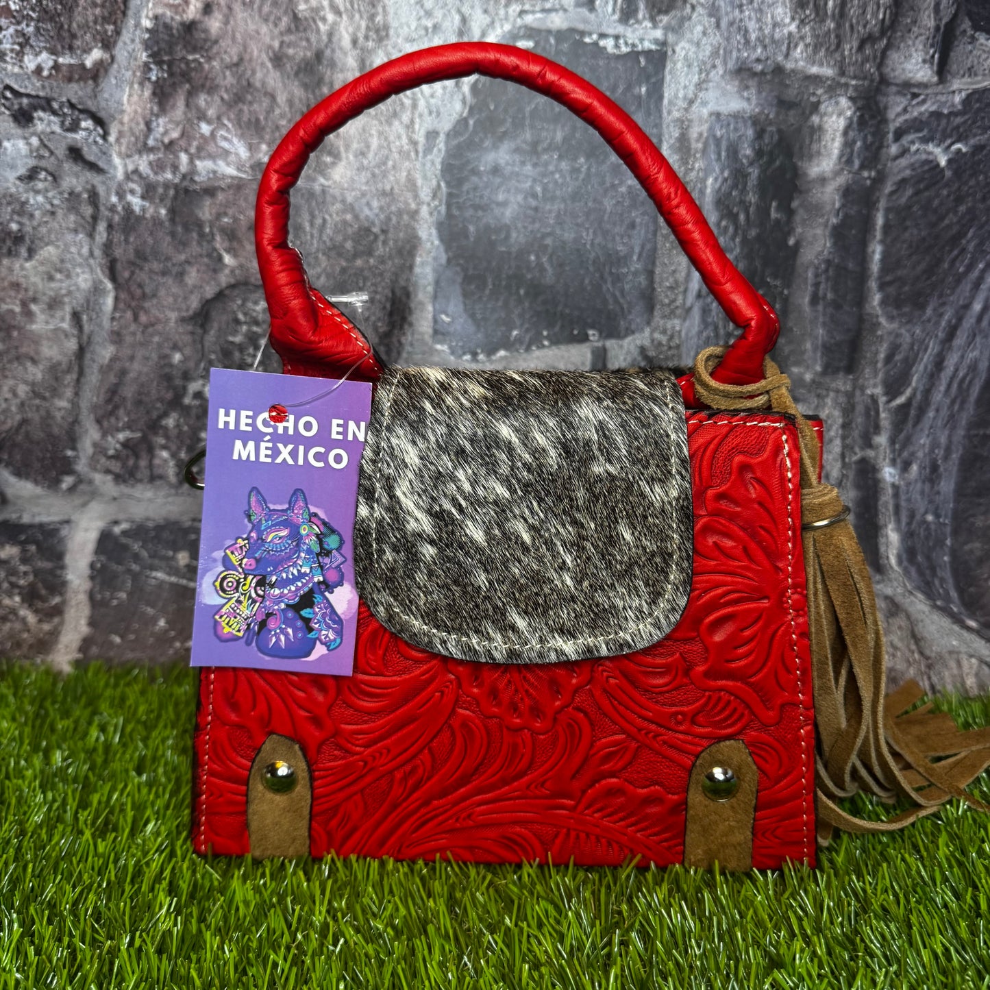 Regina Leather Handbag, Red Cowhide