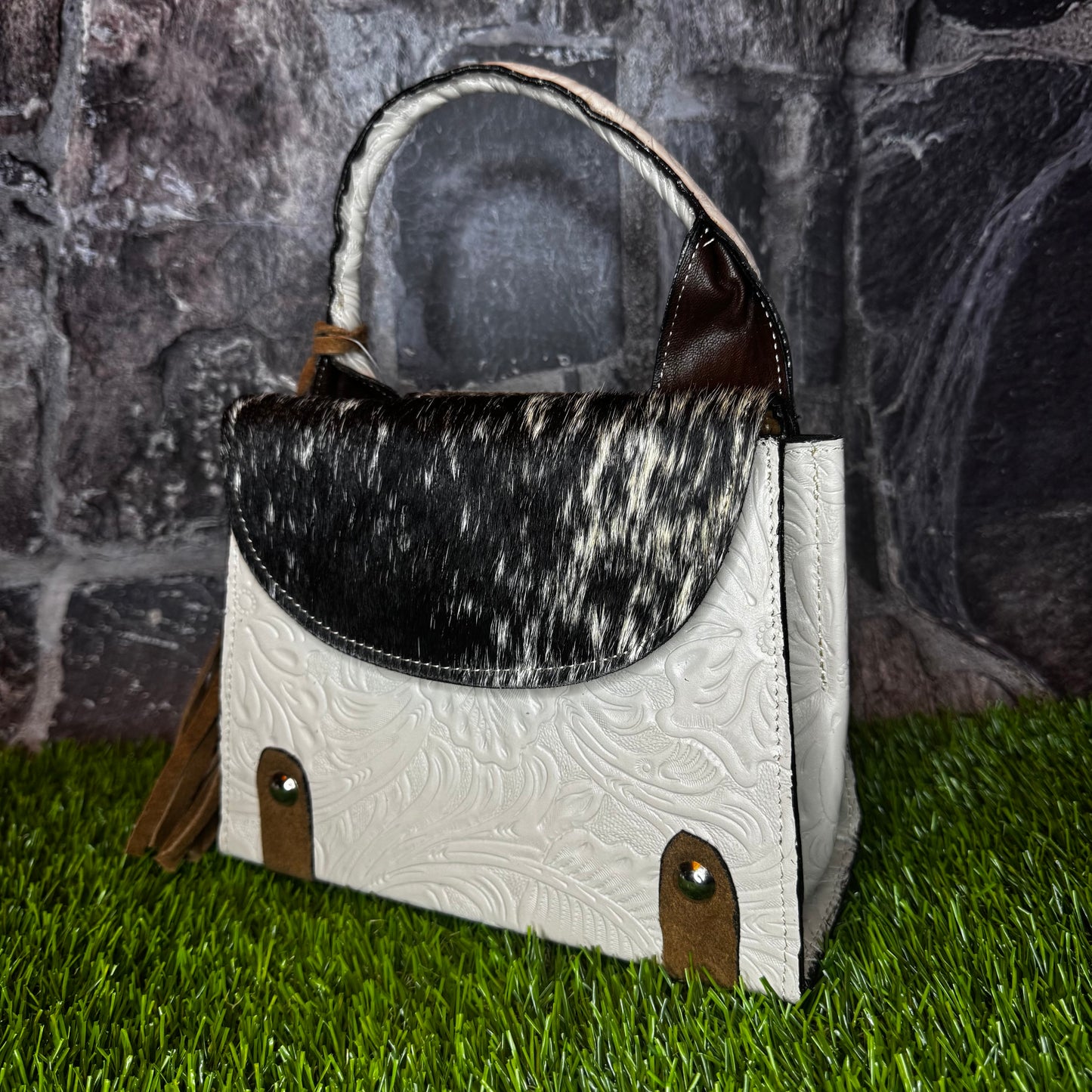 Regina Leather Handbag, White Cowhide