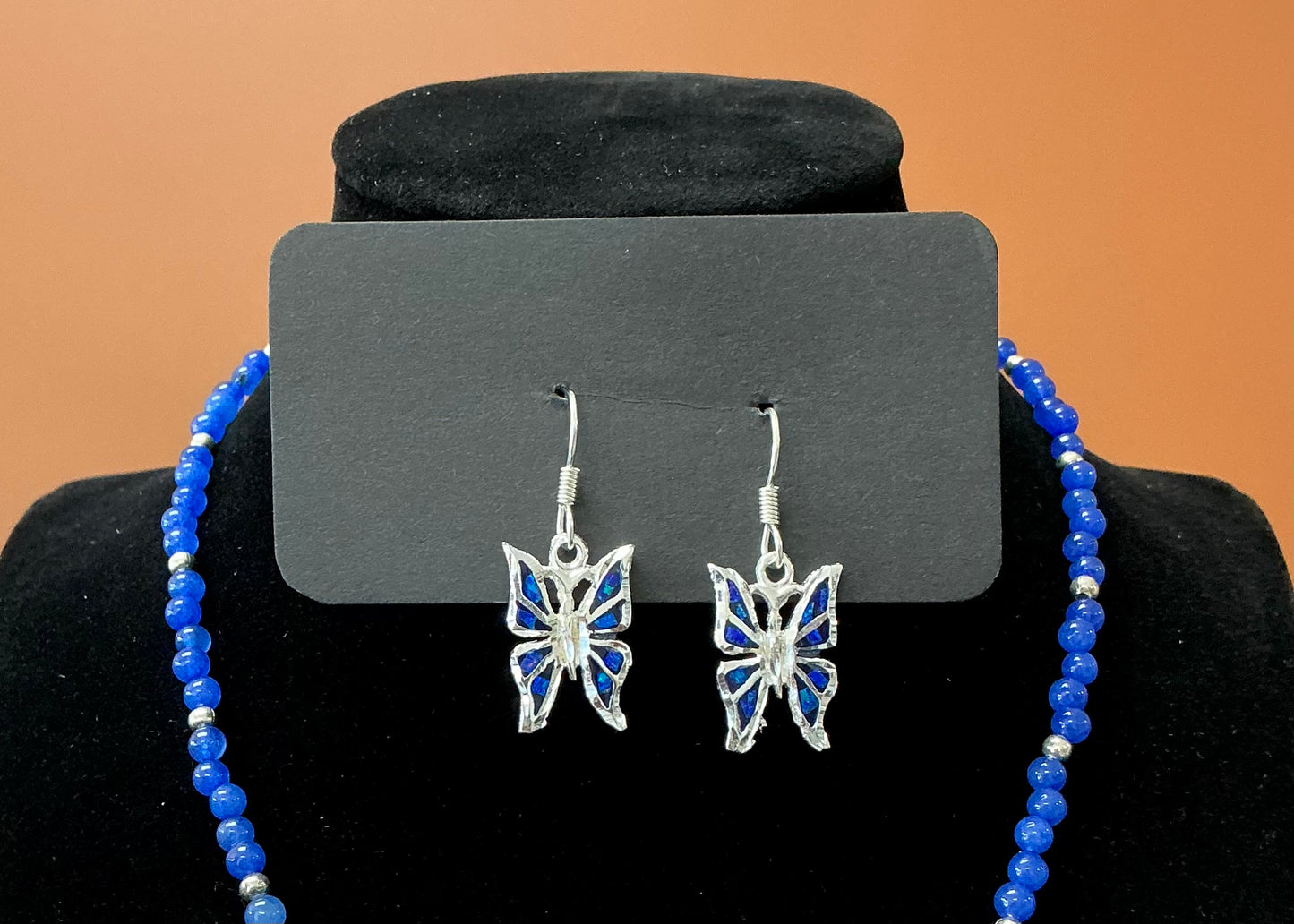 Butterfly Necklace & Earrings - Dark Blue