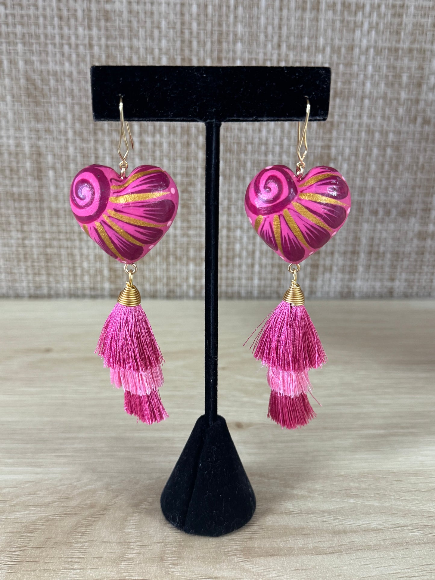 Pink Corazón Tassel Statement Earrings