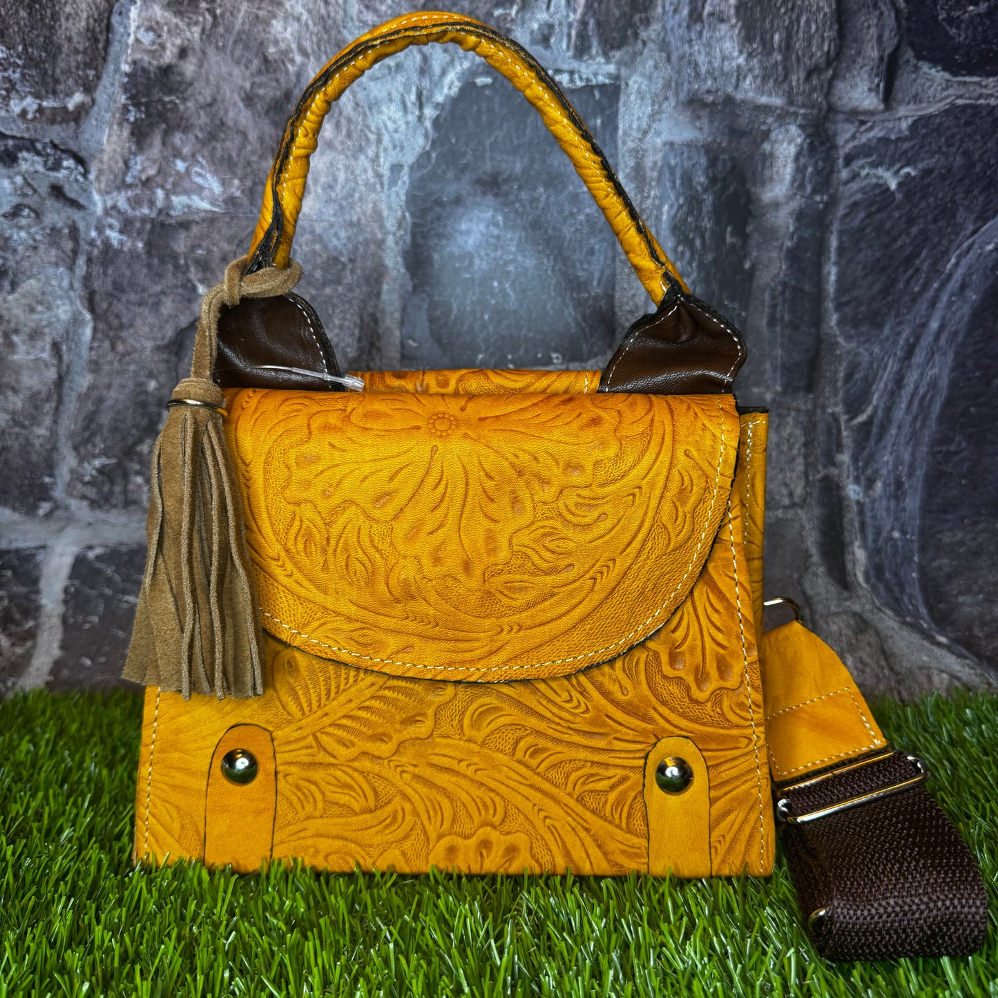 Regina Leather Handbag, Yellow