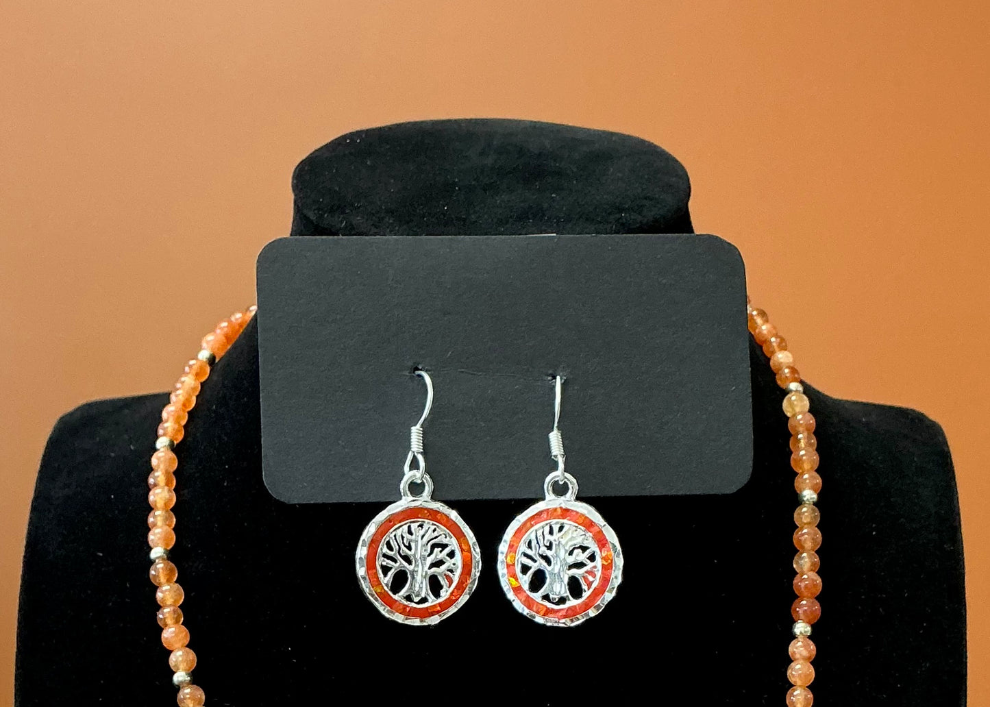 Tree of Life Necklace & Earrings - Orange