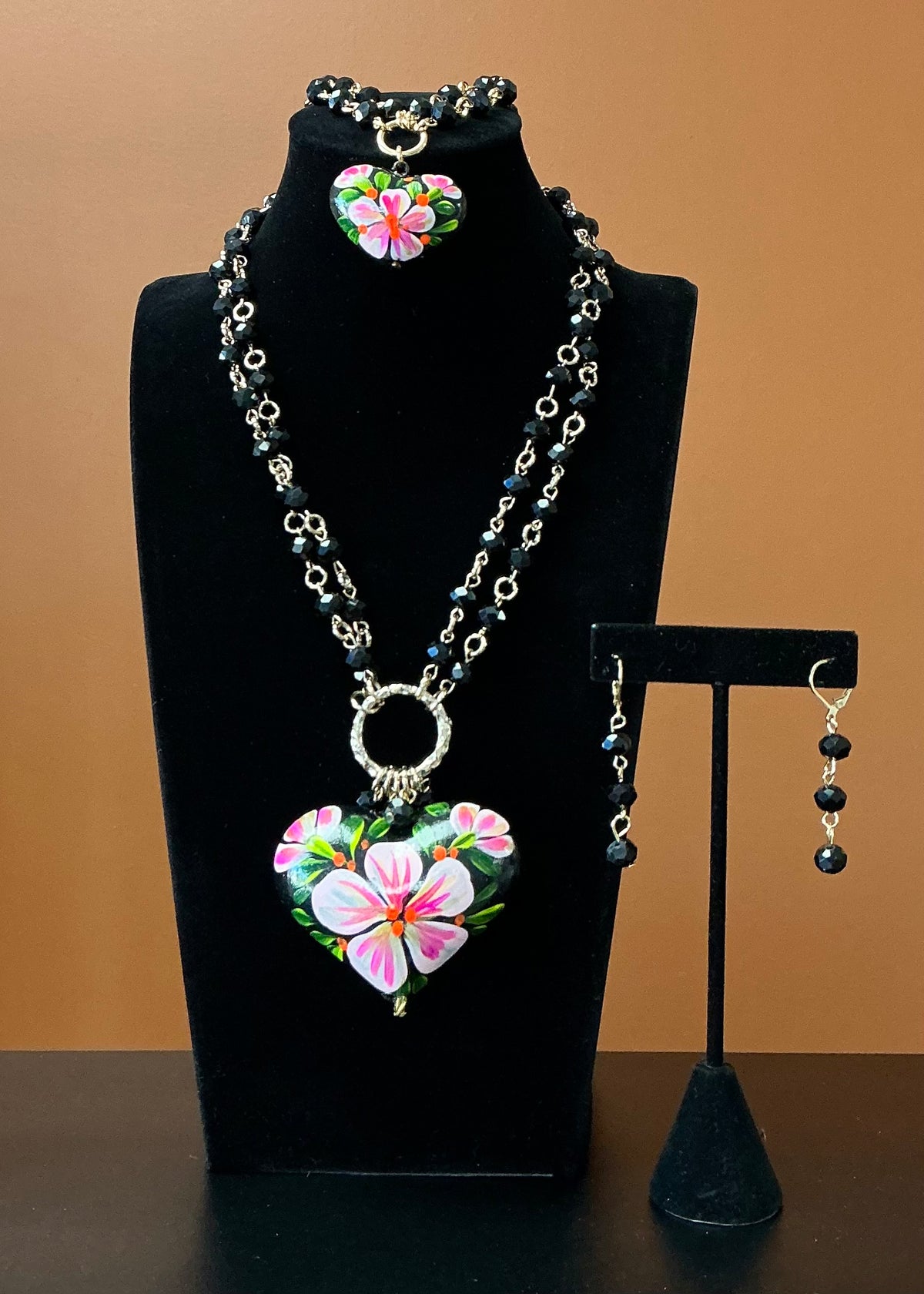 Corazón Pintado Necklace Set - Floral Black