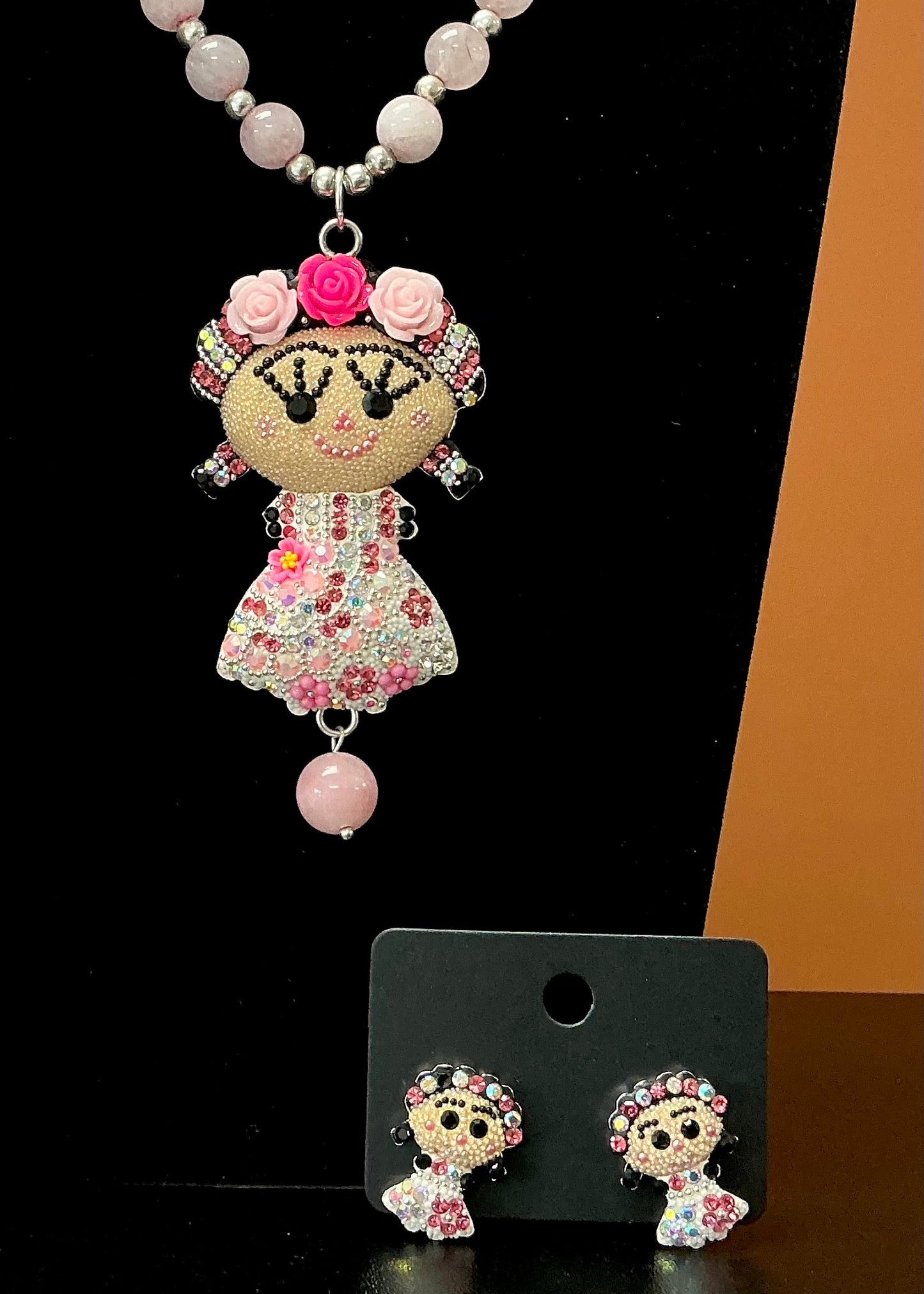 Frida Necklace & Earring Set - Pink & White