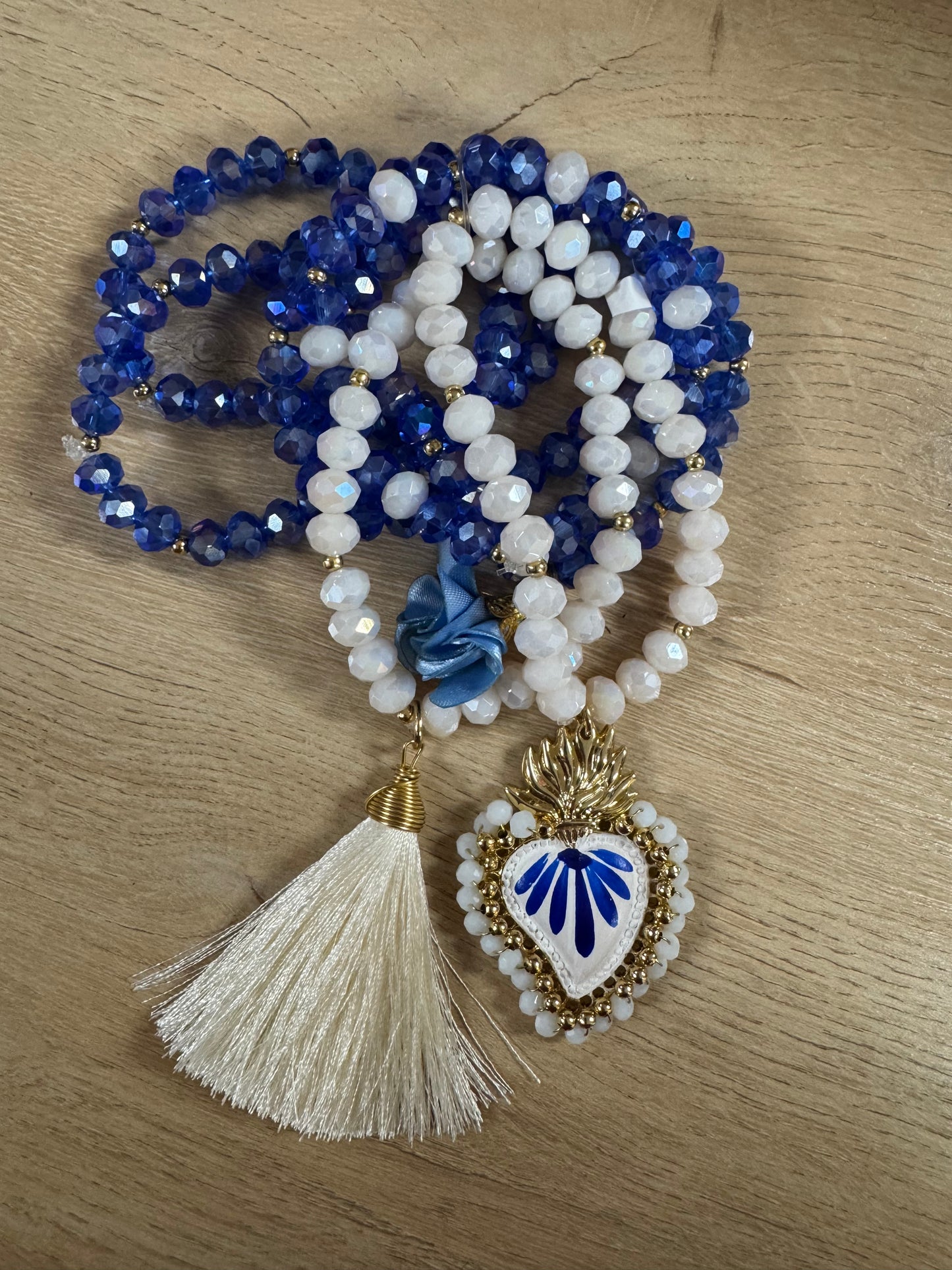 Blue & White Semanario with Hand-Painted Milagro Heart