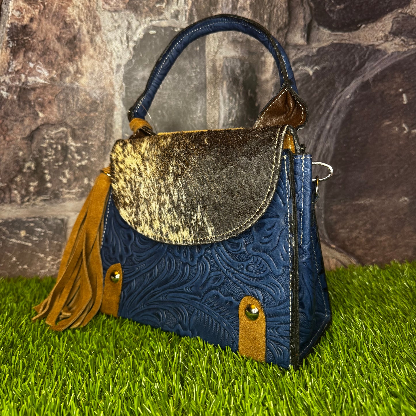 Regina Leather Handbag, Navy Cowhide