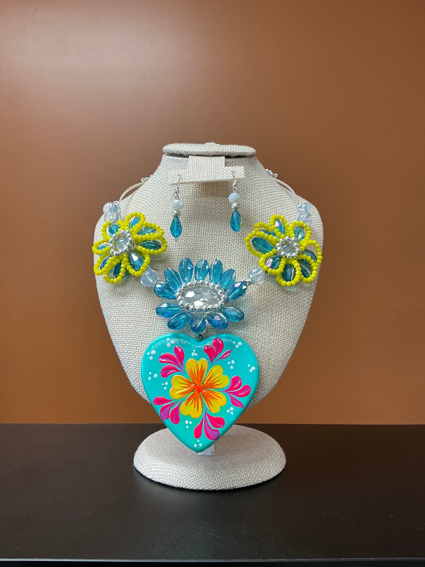 Blooming Blue Heart Necklace & Earrings