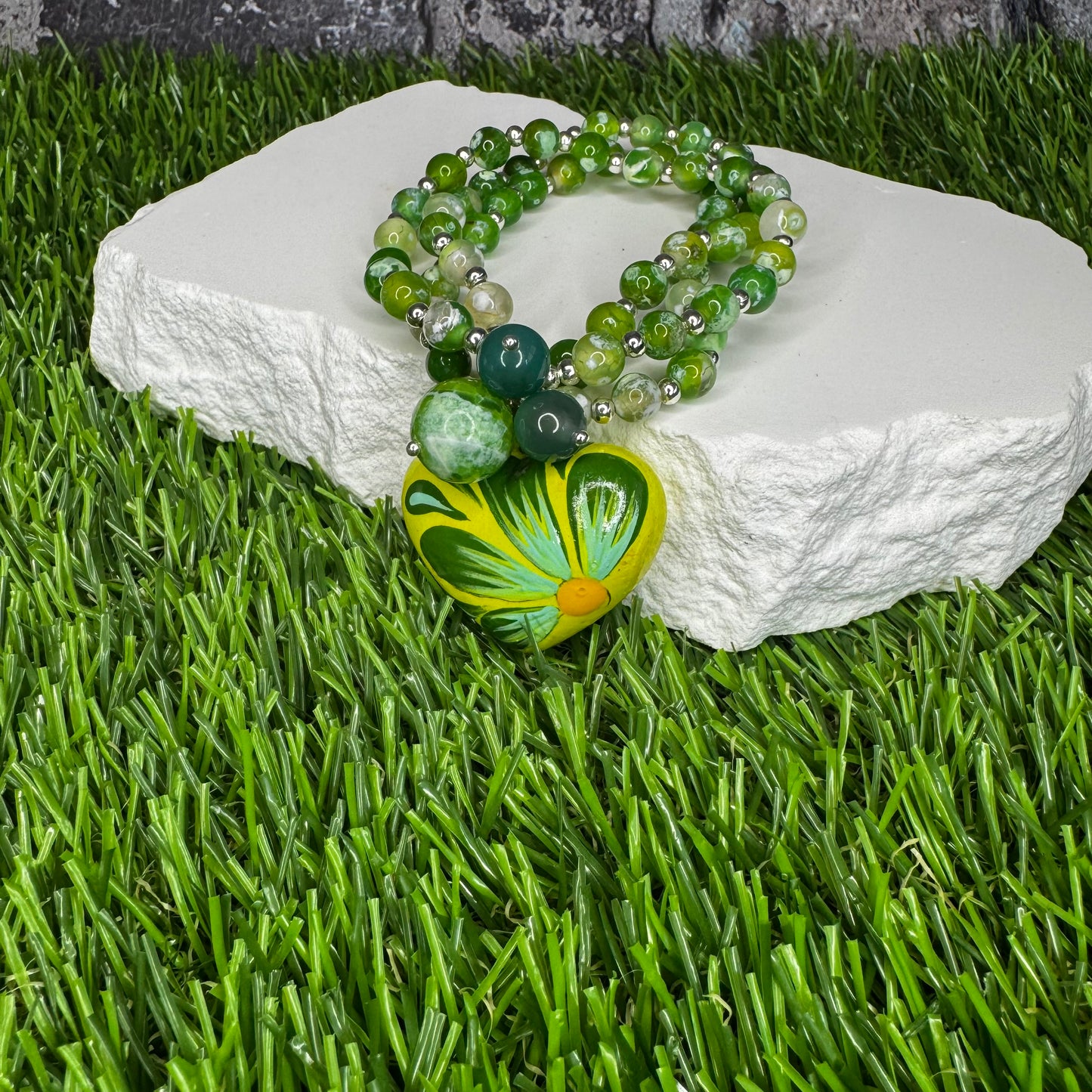 Flor Corazon Pintado Peridot Bracelet