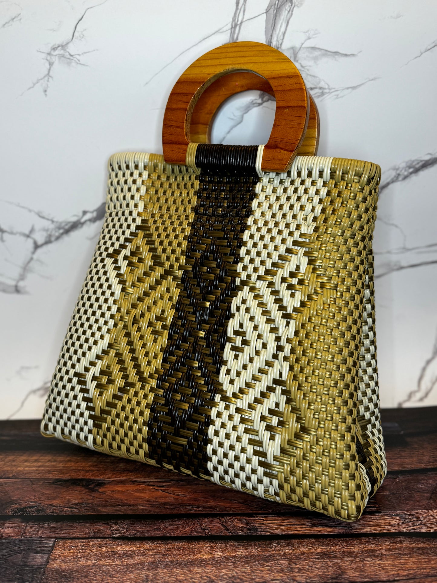 Large Handwoven Plastic Tote Bag