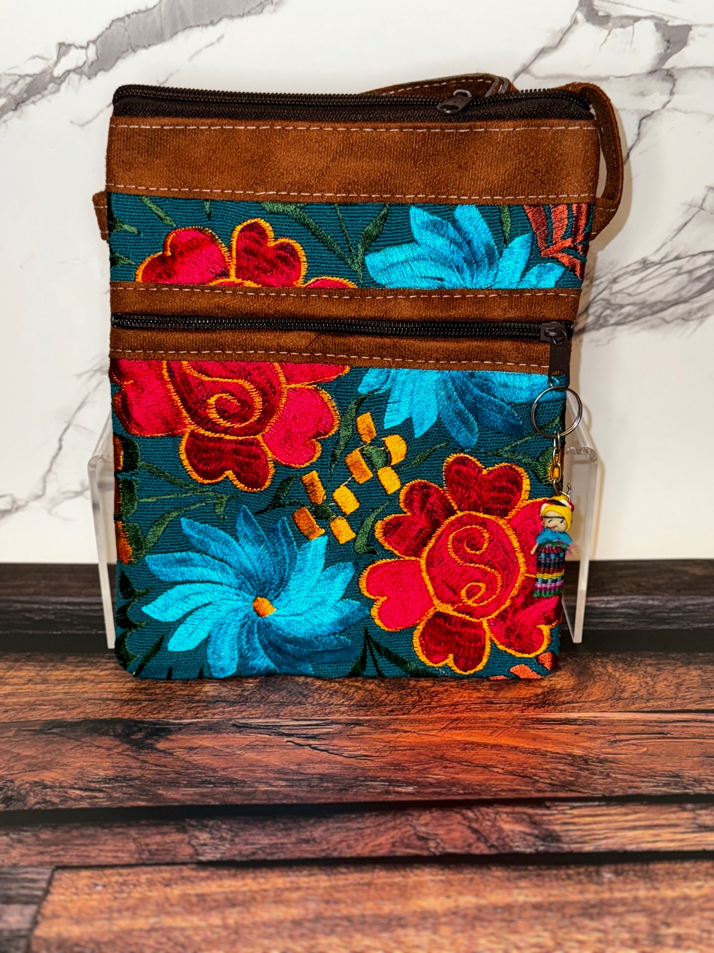 Embroidered Floral Crossbody Passport Bag