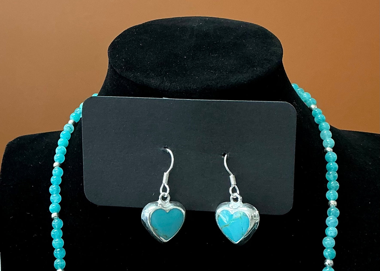 Heart Necklace & Earrings - Sea Foam Blue