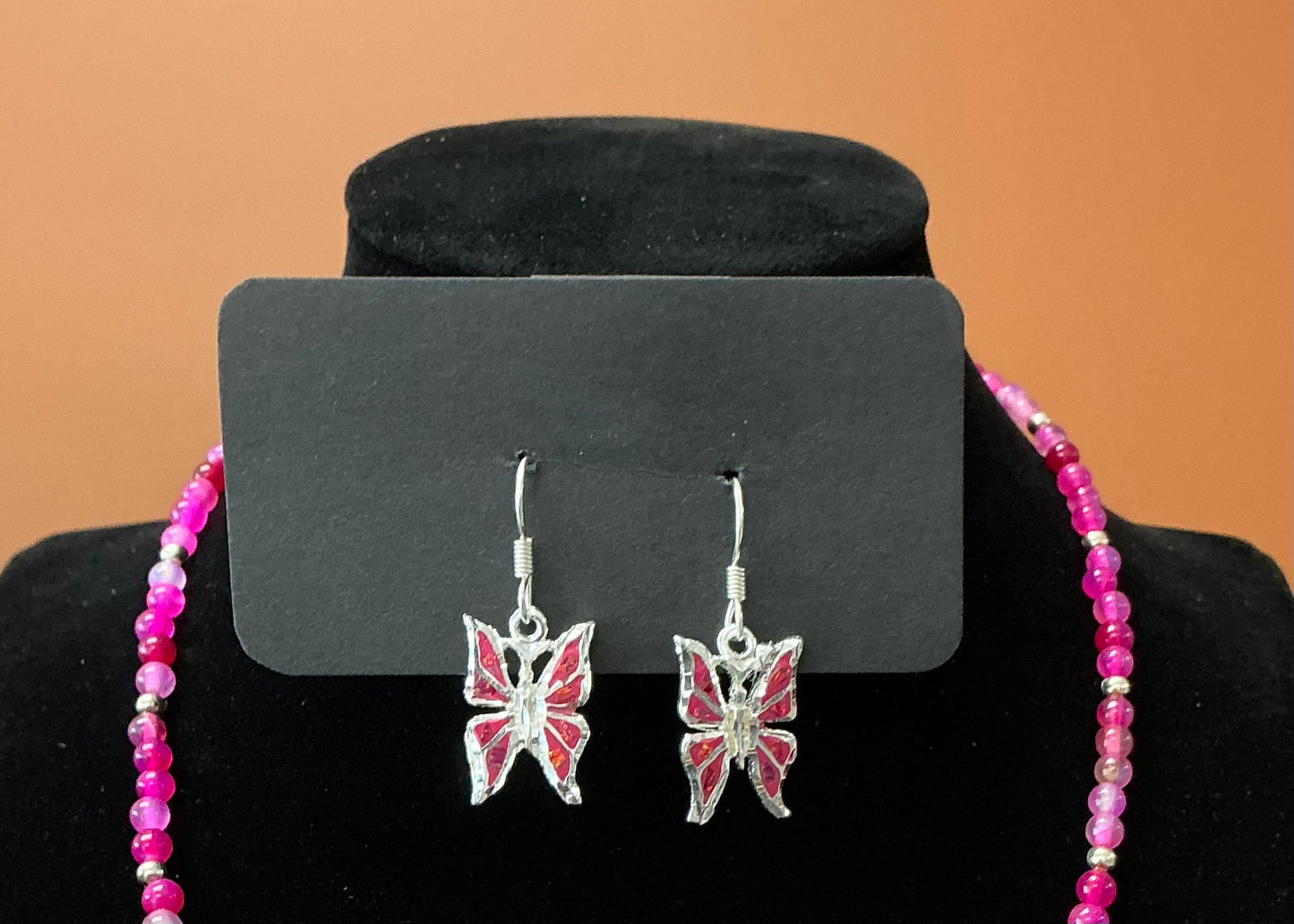 Butterfly Necklace & Earrings - Pink