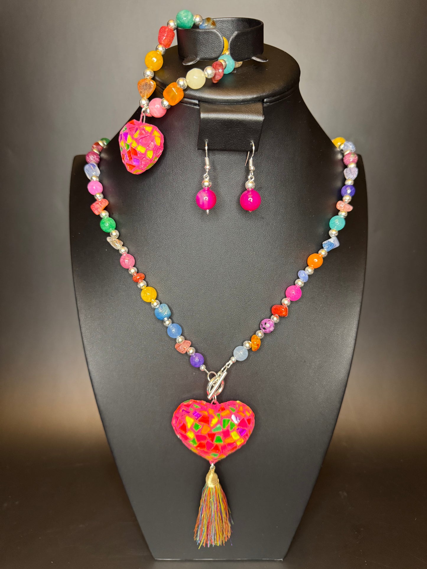 Corazon Vitral Fuchsia Multicolor Agatas Set