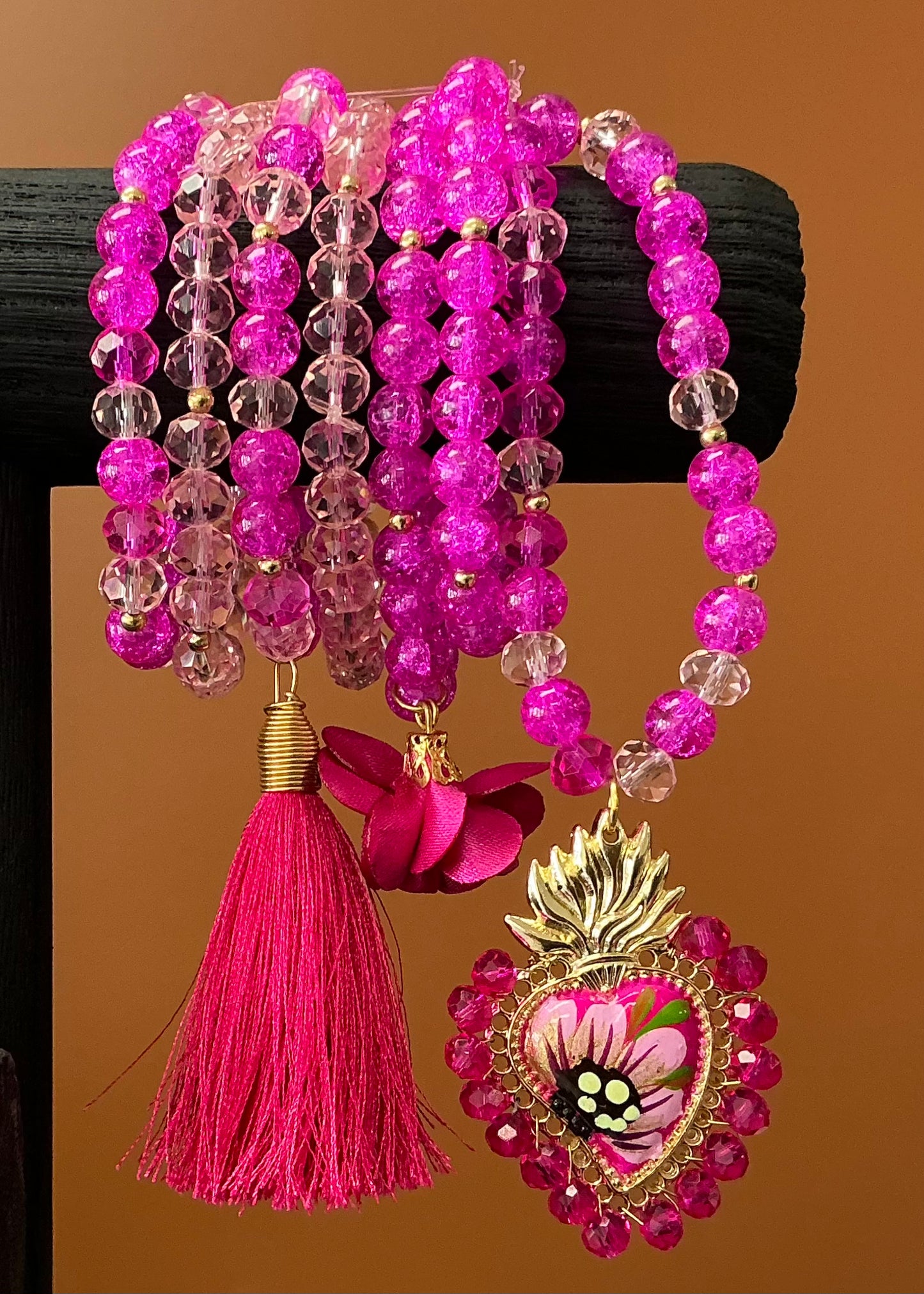 Pink Semanario with Hand-Painted Milagro Heart