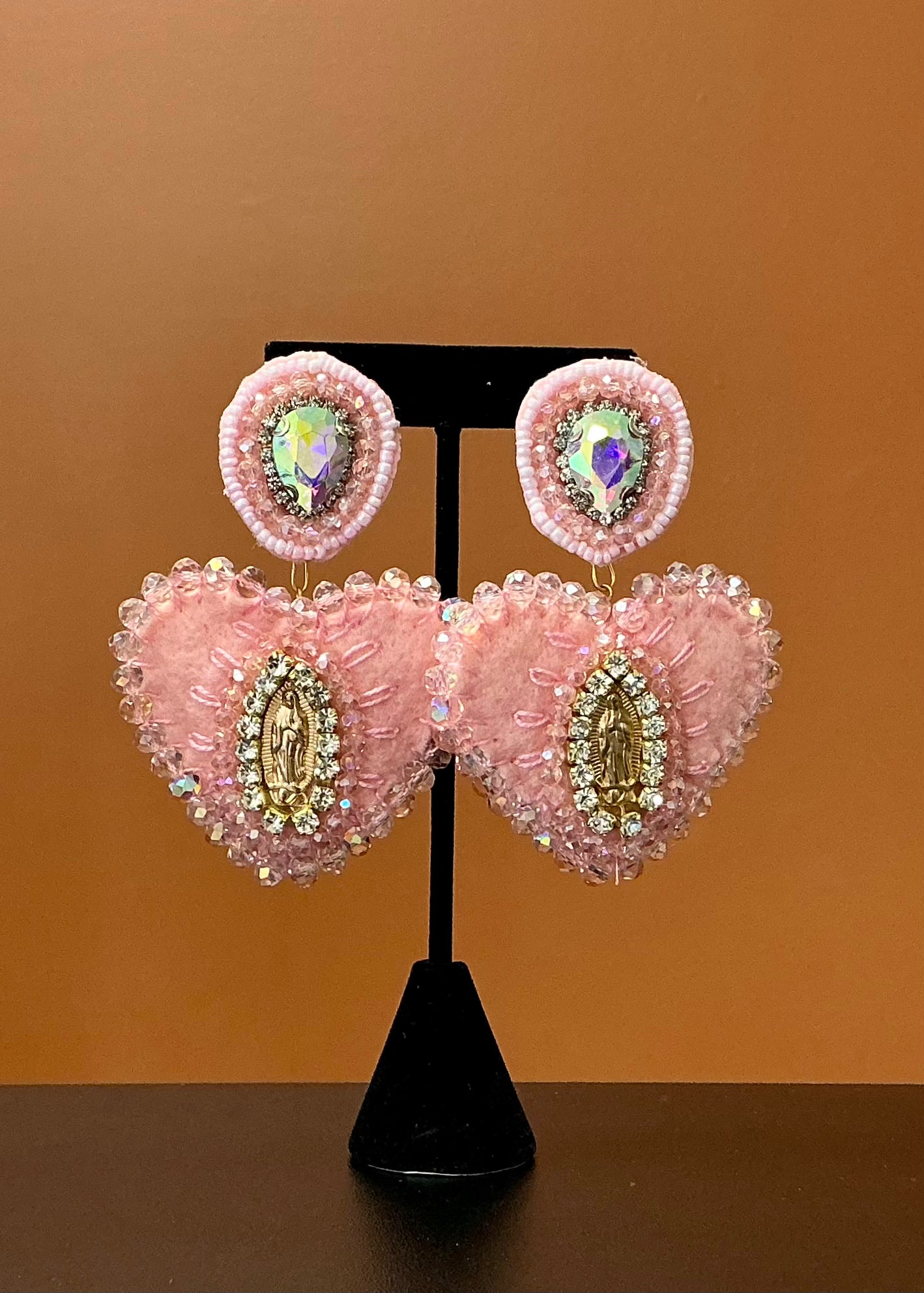 Virgin de Guadalupe Cushion Earrings - Light Pink