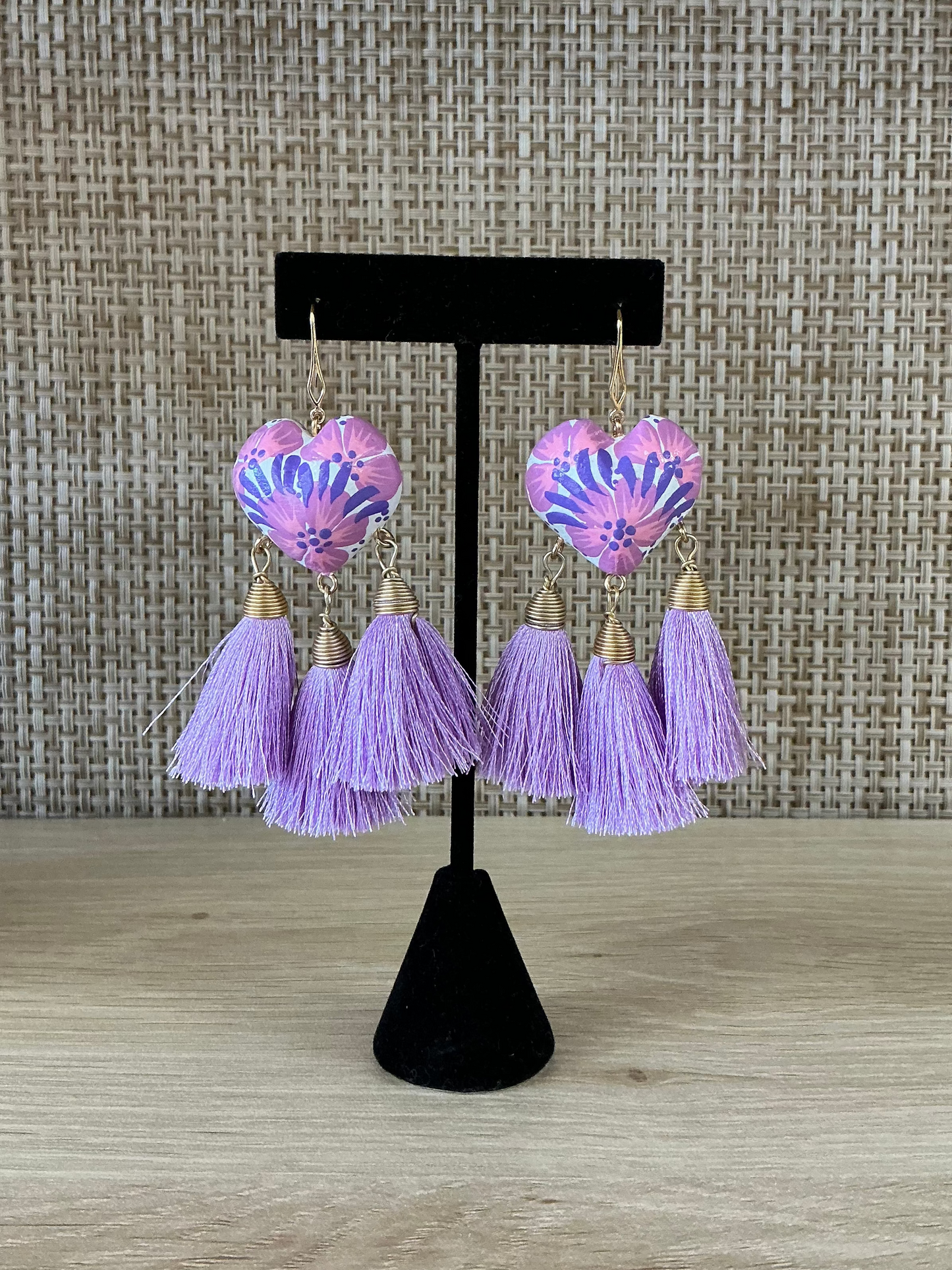 Pink & Purple Corazón Tassel Earrings