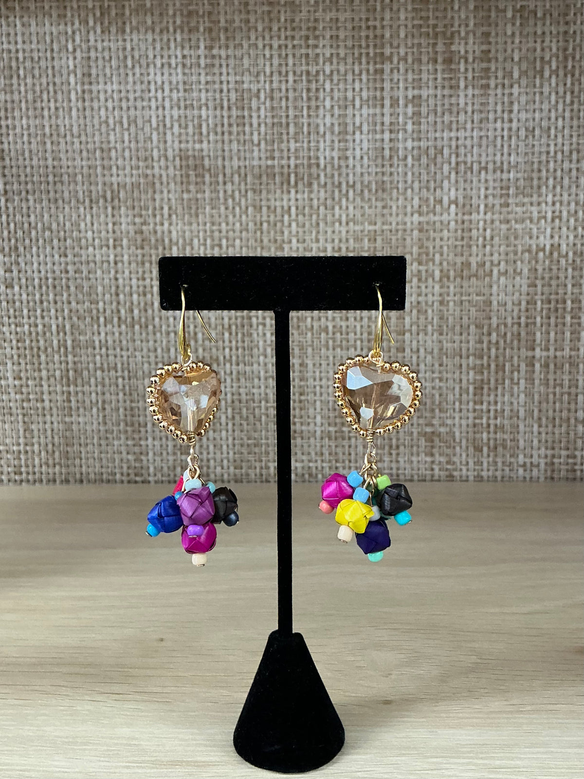 Crystal Heart & Colorful Beaded Earrings