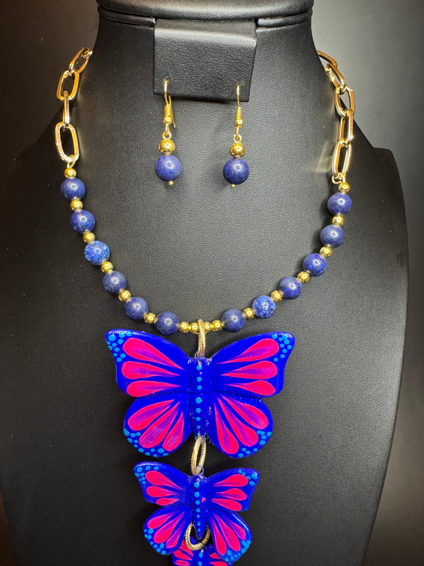 Lapis Lazuli 3 Mariposas Necklace & Earrings