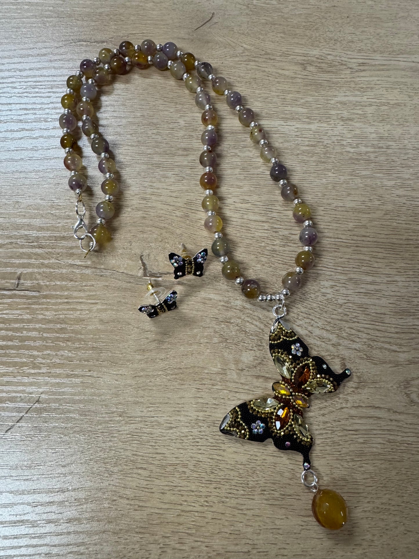 Mariposa Statement Necklace & Earrings - Golden Amber