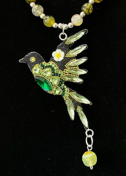 Hummingbird Necklace & Earring Set - Green