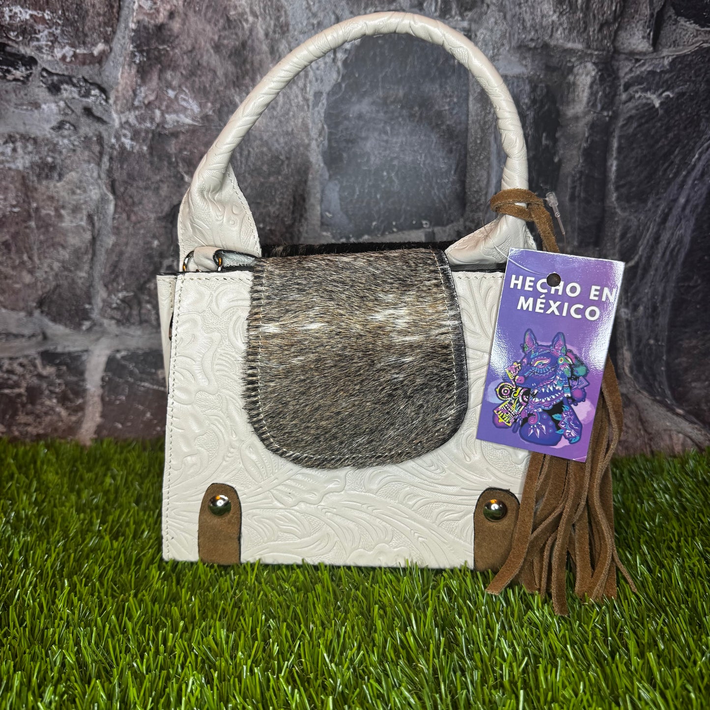 Regina Leather Handbag, White Cowhide