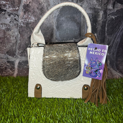 Regina Leather Handbag, White Cowhide