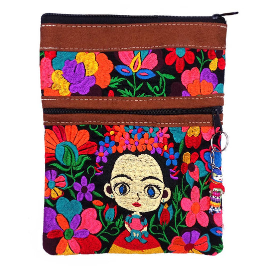 Embroidered Frida Crossbody Passport Bag