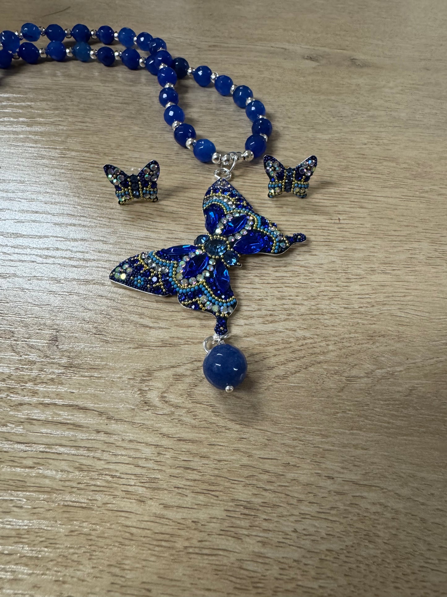 Mariposa Statement Necklace & Earrings - Blue