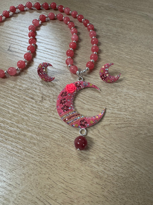 Luna Statement Necklace & Earrings - Pink