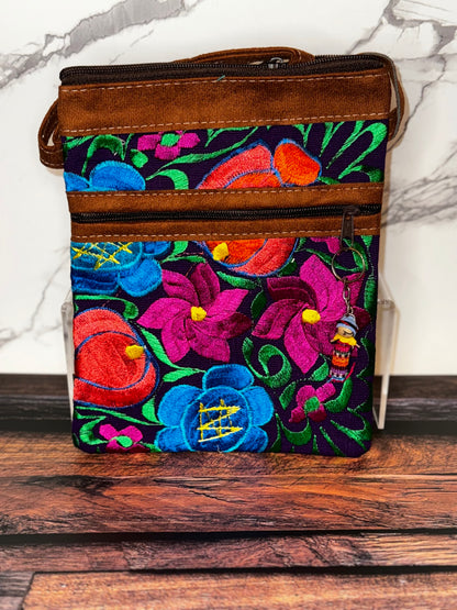 Embroidered Floral Crossbody Passport Bag