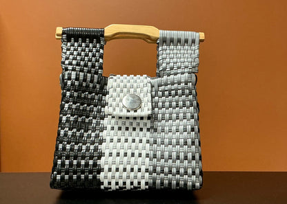 Mini Handwoven Plastic Bag - Black, Gray, & White