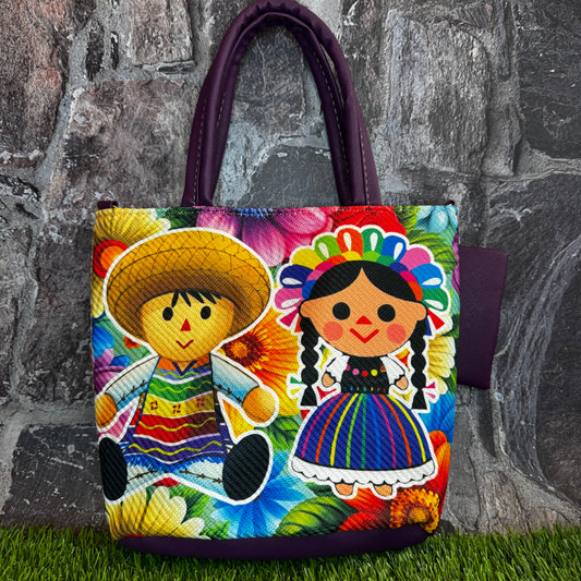 Artesanal Yute Handbag, Lele y Panchito Purple